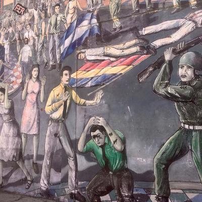 Fresque illustrant la répression du mouvement étudiant de 2018 au Nicaragua